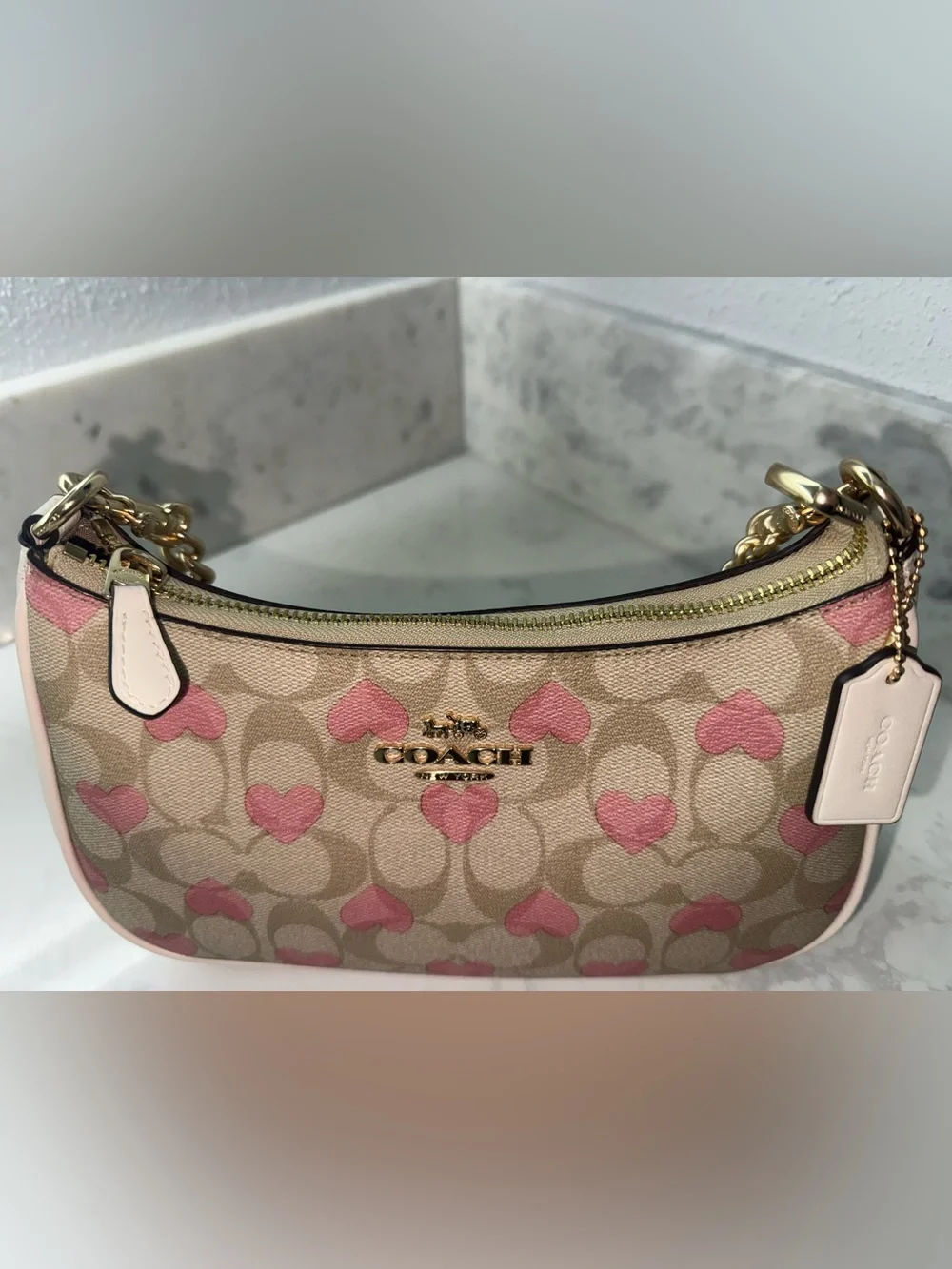 Coach Teri Shoulder Bag Signature Canvas Heart Print